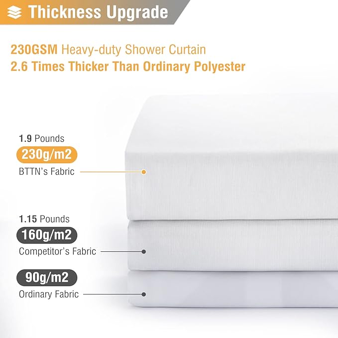 BTTN Stall Fabric Shower Curtain - 36 Inches Linen Textured Heavy Duty Small Cloth Shower Curtain Set with 6 Plastic Hooks, Narrow Hotel Luxury Weighted Shower Curtains for Bathroom - W36 xH72, White