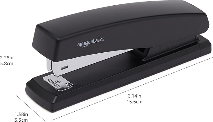 Amazon Basics Office Desk Stapler, 25-Sheet Capacity, Non-Slip with 1000 Staples, Black, 12-Pack