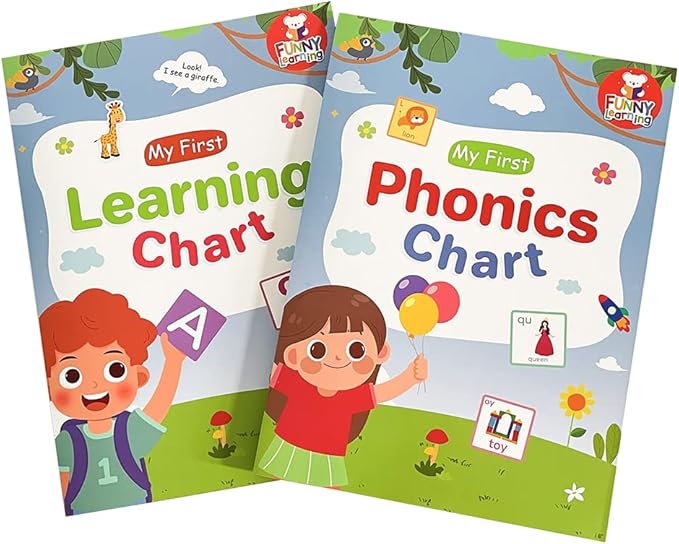 Lachilly My First Learning Chart and My First Phonics Chart Set Words Learning Sheet Educational Poster Vocabulary Building Flashcards Worksheet Teacher Teaching Aids for Pre-Kindergarten