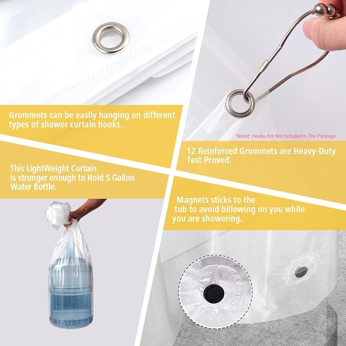 Short Size PEVA Plastic Shower Curtain Liner Premium Light Weight 72" x 66" Clear Bathroom Shower Showroom Curtain Liner with Rustproof Metal Gromments and Weighted Magnet