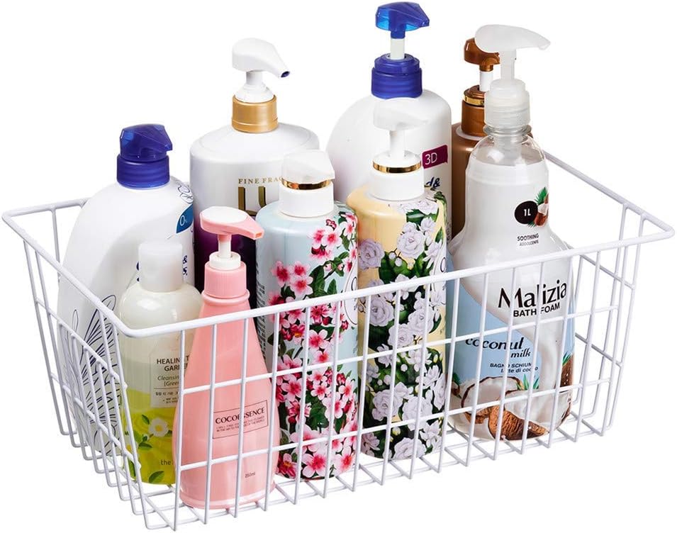 SANNO Freezer Baskets Wire Storage Baskets Closet Baskets Bin Farmhouse Organizer Storage Bins Organization Storage for Home, Office, Bathroom, Pantry -Set of 2, 15.7" White-2P