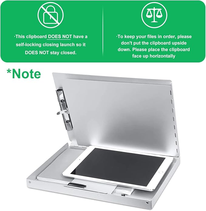 Sunnyclip Aluminum Clipboard with Storage (Letter Size), Metal Recycle Form Holder Portfolio Binder with Clip Inside Posse Box, for Office Business Medical Professionals Stationer