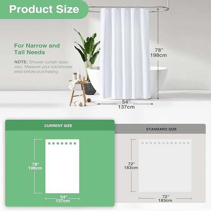 Dynamene Stall Fabric Shower Curtain - 54x78 inch Long Waffle Weave Weighted Thick Cloth Shower Curtains for Bathroom,Neutral Heavy Duty Hotel Spa Luxury Bath Curtain Set with 10 Plastic Hooks, White