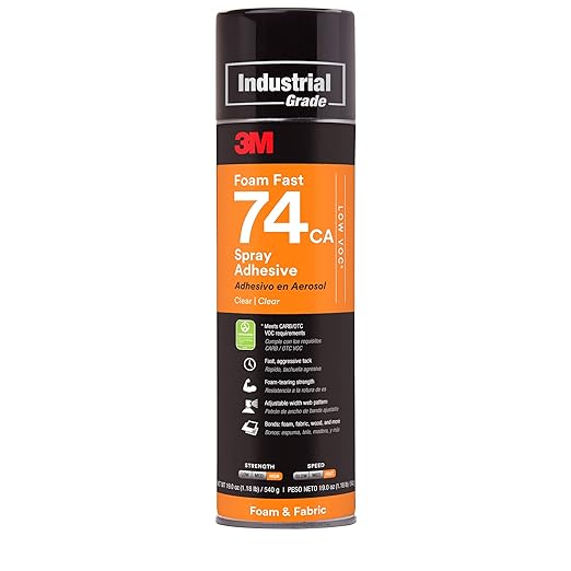 3M Foam Fast 74 CA Spray Adhesive Low VOC <25%, Clear, Net Wt 19.0 oz