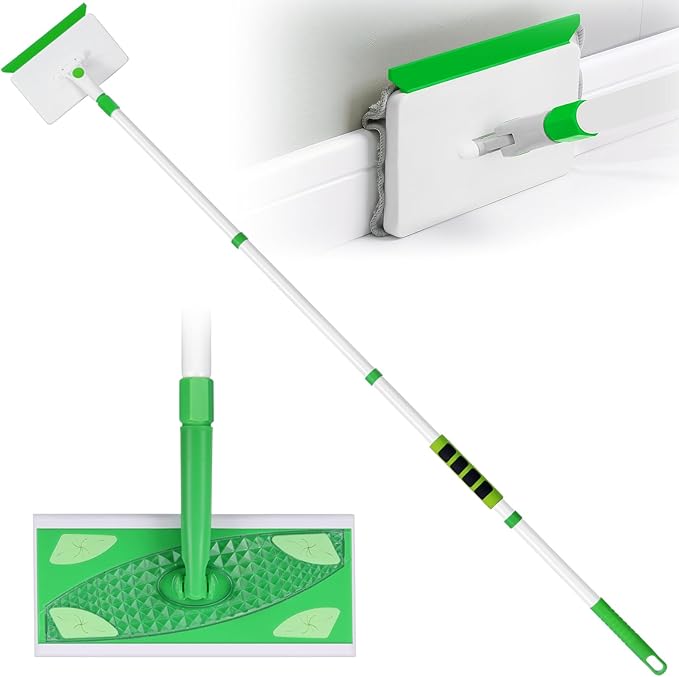 Baseboard Cleaner Tool with Handle, Extendable Long Handle Baseboard Floor Cleaning Tool Duster with Reusable Pads for Floorboard