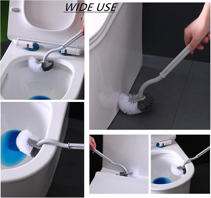 2Pcs Curved Toilet Bowl Brush Without Holder for Bathroom Deep Cleaning, Toilet Brush Durable Under The Rim Household Cleaning Brushes (Gray+White)