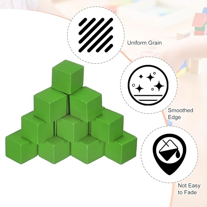 50-Pack DIY Wooden Cube, 0.4 Inch(1 Cm) Colored Natural Wood Blocks for Crafts Making Puzzle Games/Wedding/Home Decor/Dice/Building, Square Blank Block [Green]
