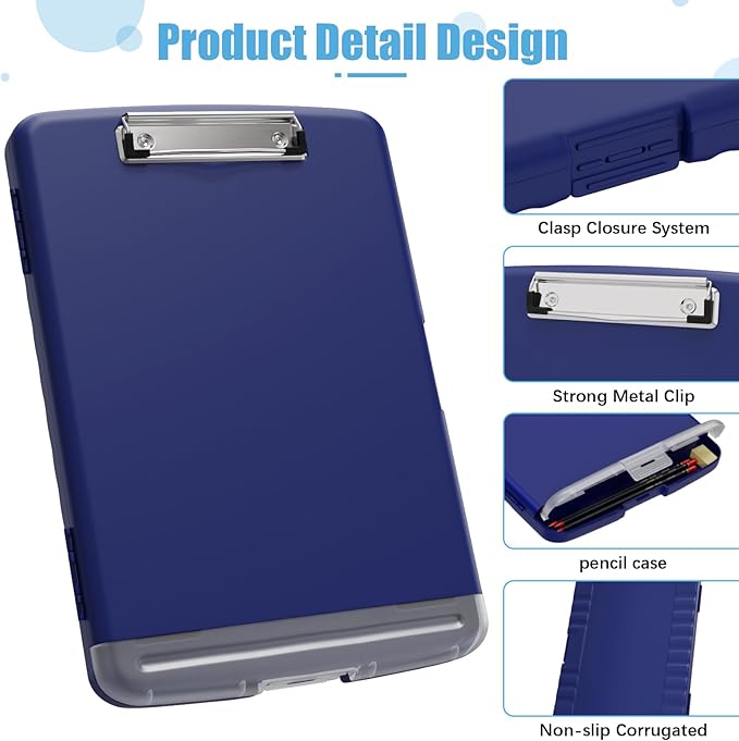 Hongri Clipboard with Storage with Pen Holder, Folder Nursing Clip Board 8.5 x 11 Foilo-Side Opening, High Capacity, Light Weight for Teachers, Classroom. Size 14 x 9.6 x 1.2 in(Navy Blue)