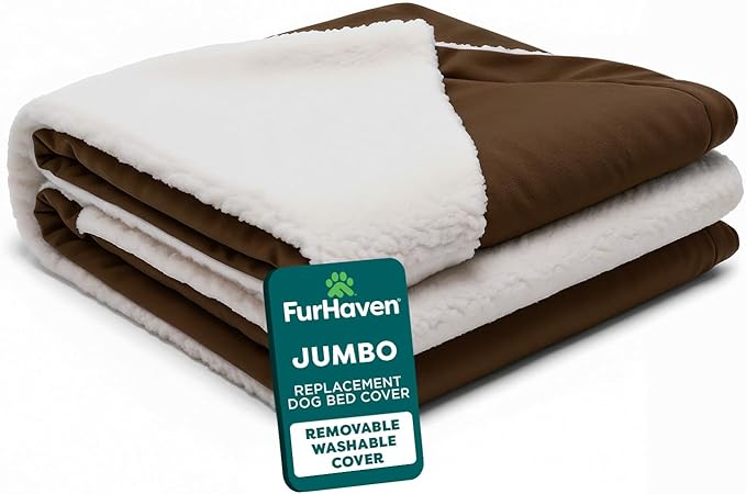 FurHaven Replacement Dog Bed Cover for Sherpa & Suede Snuggery, Fits Cool Gel-Top Foam Beds & Solid Orthopedic Foam Beds, Machine Washable, Jumbo XL (44 inch), Espresso