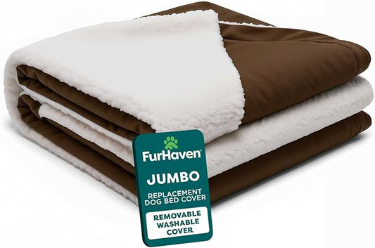 FurHaven Replacement Dog Bed Cover for Sherpa & Suede Snuggery, Fits Cool Gel-Top Foam Beds & Solid Orthopedic Foam Beds, Machine Washable, Jumbo XL (44 inch), Espresso