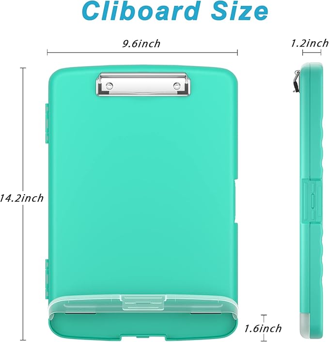 Rimilak Plastic Clipboard with Storage, 8.5 x 11 High Capacity Folio Nursing Case with Pen Holder, Size 14.2 x 9.6 x 1.2″ Folder Side-Opening for Classroom, Teacher, Student, Smooth Writing, Green