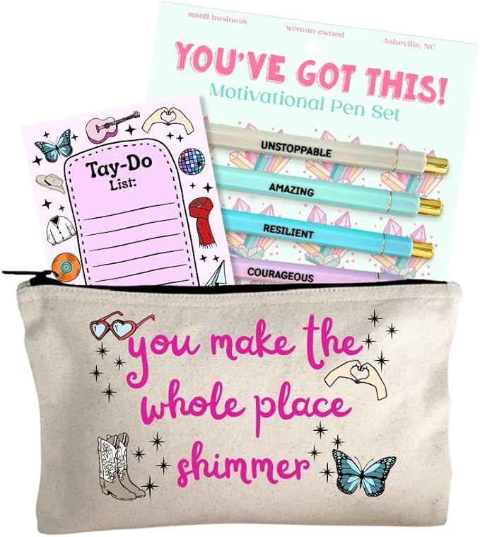 Moonlight Makers Funny Office Supplies Gift Set - You've Got This Pen Set, Tay-Do Notepad, You Make The Whole Place Shimmer Zipper Pouch - Cute Stationery Sets for Women, Gifts for Friends & Coworkers