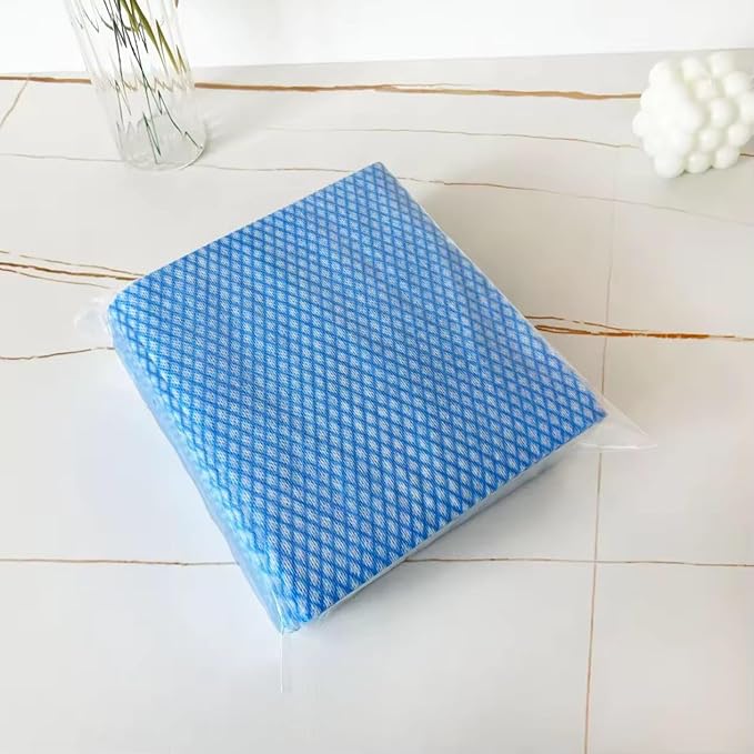 Disposable Cleaning Cloths, 50 Packs, 13.8"x15.8" Reusable Kitchen Towels, Soft Absorbent Multipurpose Household Cleaning Towels, Disposable Dish Cloths for Kitchen, Stove, Bathroom, Handy Wipes, Blue