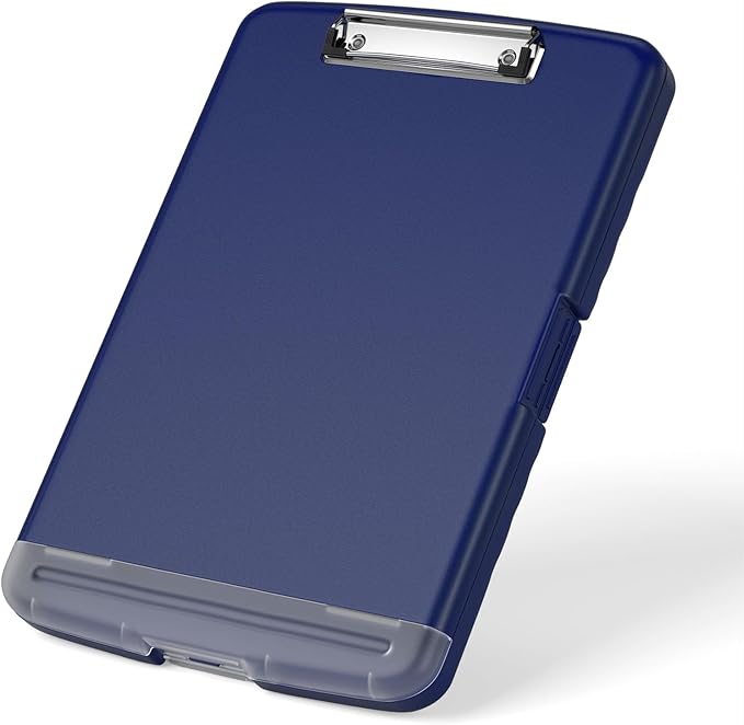 Rimilak Plastic Clipboard with Storage, 8.5 x 11 High Capacity Folio Nursing Case with Pen Holder, Size 14.2 x 9.6 x 1.2″ Folder Side-Opening for Classroom, Teacher, Smooth Writing, Deep Blue