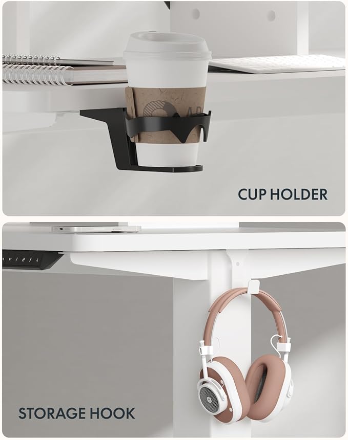 FLEXISPOT 63x32 Inch Electric Large Standing Desk for Home & Office, Spacious Splice Board Desk with Cable Management & Organizer, Cup Holder & Hook, White