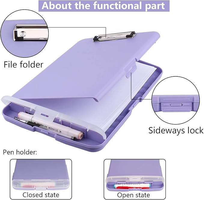 SFLHHDM Clipboard with Storage, Clip Boards 8.5x11, Plastic Clipboard with Pen Holder, Purple Clipboards, Clip Board Folder for Women Teachers Work, School & Office Supplies