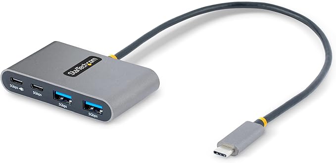 StarTech.com 4-Port USB-C Hub with 100W Power Delivery Pass-Through - 2X USB-A + 2X USB-C - 5Gbps - 1ft (30cm) Long Cable - Portable USB Type-C to USB-A/C Hub - USB-C Splitter (5G2A2CPDB-USB-C-HUB)