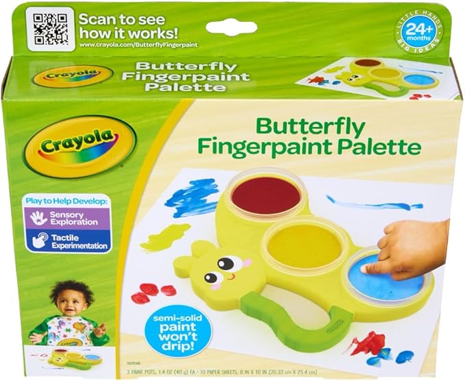 Crayola Butterfly Fingerpaint Pallette (3ct), Washable & Spillproof Fingerpaint for Toddlers, Less Mess Paint, Toddler Gift, Ages 2+