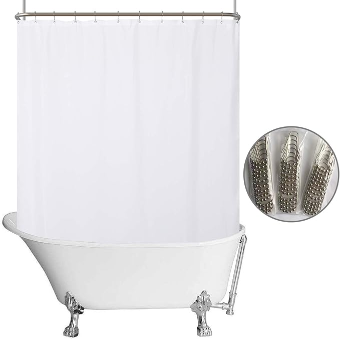N&Y HOME Waterproof Fabric Clawfoot Tub Shower Curtain 180 x 70 inch All Wrap Around, 36 Hooks Included, Breathable Fabric, Machine Washable, White, 180x70