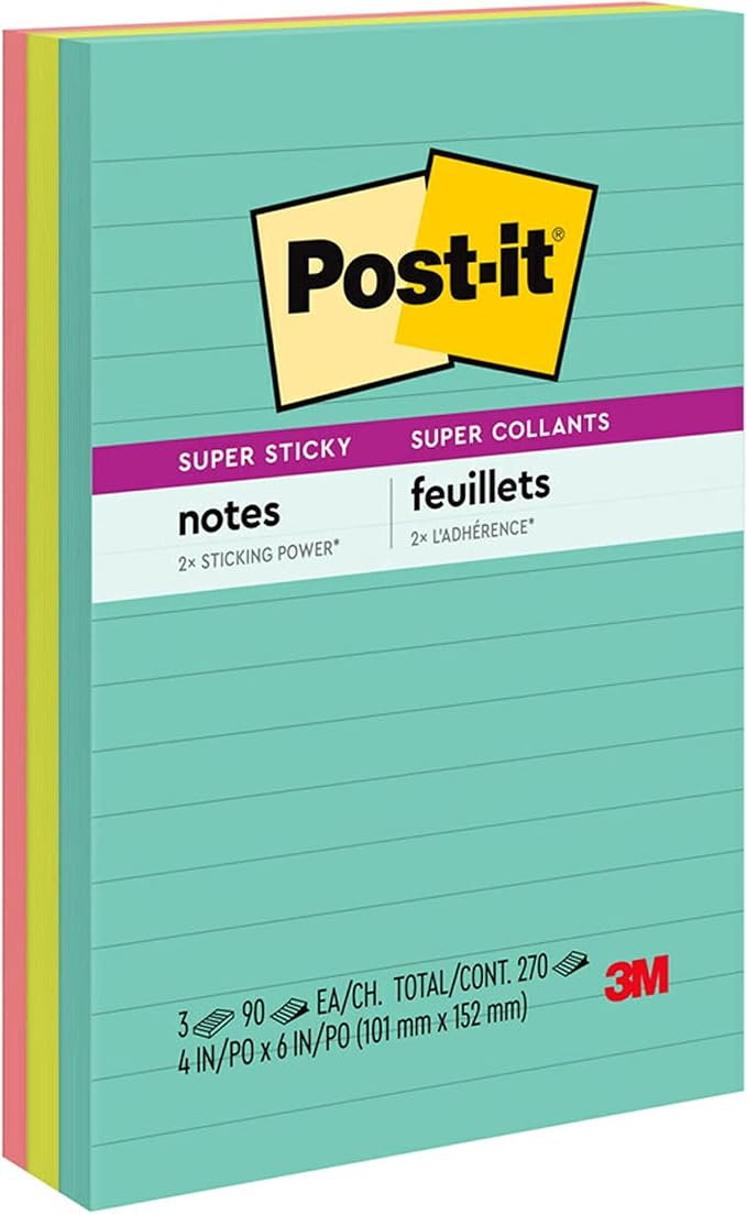 Post-it and Scotch Brand Essentials Pack, Back to School and Office Supplies, Includes Super Sticky Notes, Flags, Magic & Super Hold Tape & Multi-Purpose Scissors (Pack of 4)