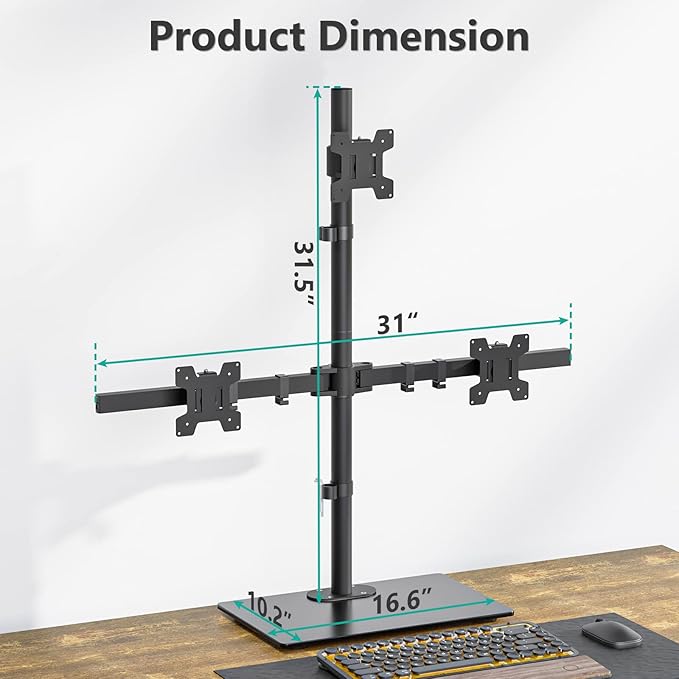 WALI Triple Monitor Stand, Height Adjustable Free-Standing Monitor Desk Mount, fits 3 Computer Screens up to 27 Inch, Holds up to 22lbs per Arm (GMF003)