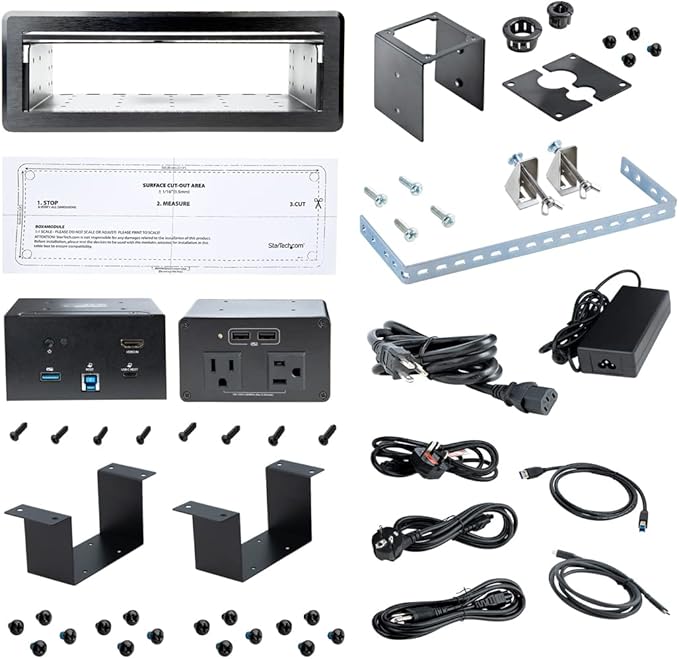 StarTech.com Conference Room Docking Station with Power/Charging; Table Connectivity Box, Universal USB-C Laptop Dock, 60W PD, 4K HDMI, USB Hub, Audio, 2X AC Outlets, 2xUSB Charge Ports, TAA