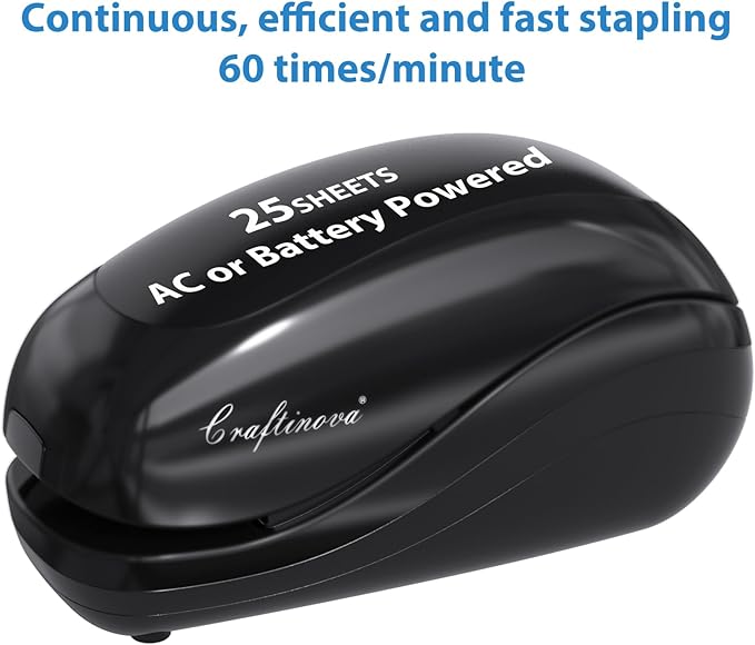 Electric Stapler,Including 2000 Staples and 1 Staple Remover, Suitable for Palm Size and high Comfort，25 Sheet Capacity, AC Adapter or Battery Powered，Battery not Included，(Black)…