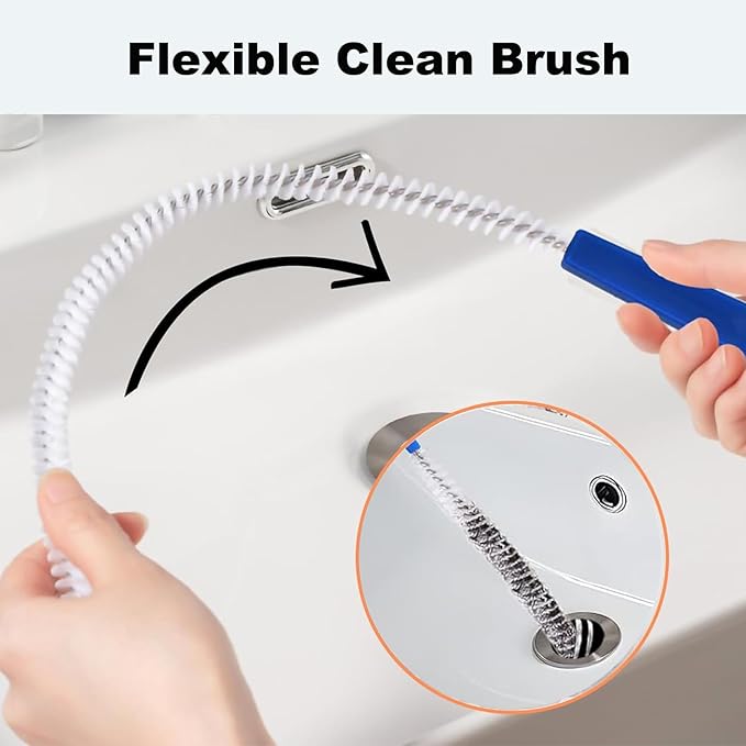 Adove Drain Cleaning Brush 2pack, Long Drain Clog Remover Tool 23.6inch, Pipe Brush Cleaner with Nylon Bristles, Sink Drain Cleaner for Toilet, Kitchen Sink, Bathroom Tub, Shower, and Sewer Drain