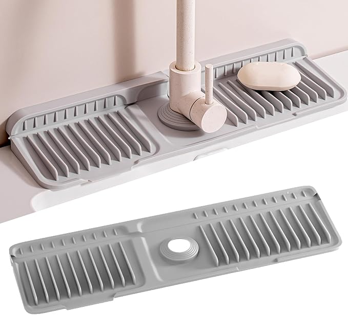Faucet Mat for Kitchen Sink, 2025 New Silicone Sink Splash Guard, 7°Slope Fast Self-draining, Fast Drying Tidy Faucet Mat Splash Guard