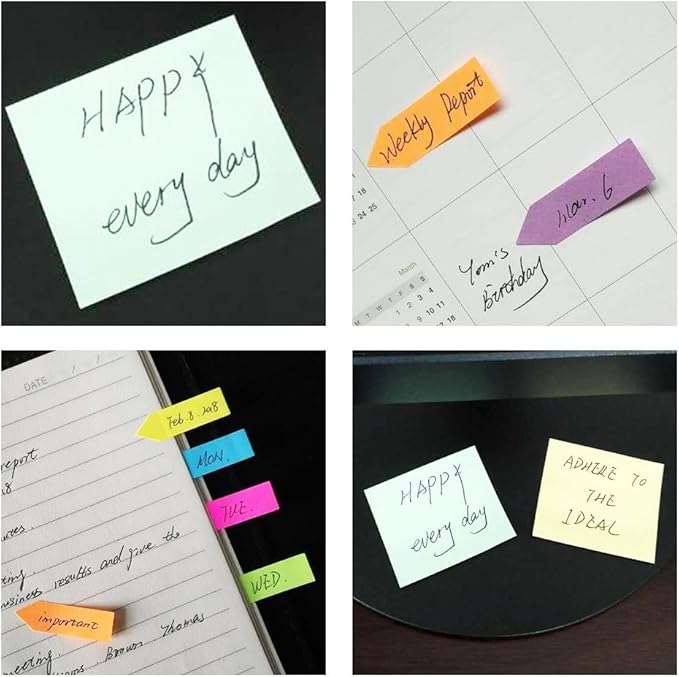 Sticky Notes and Index Tabs Set with Ruler – 640 Pieces Colored Page Markers, 2 Mini Rectangular Note Pads, 6 Arrow Flags, Leather-Look Organizer Case, 1 Set