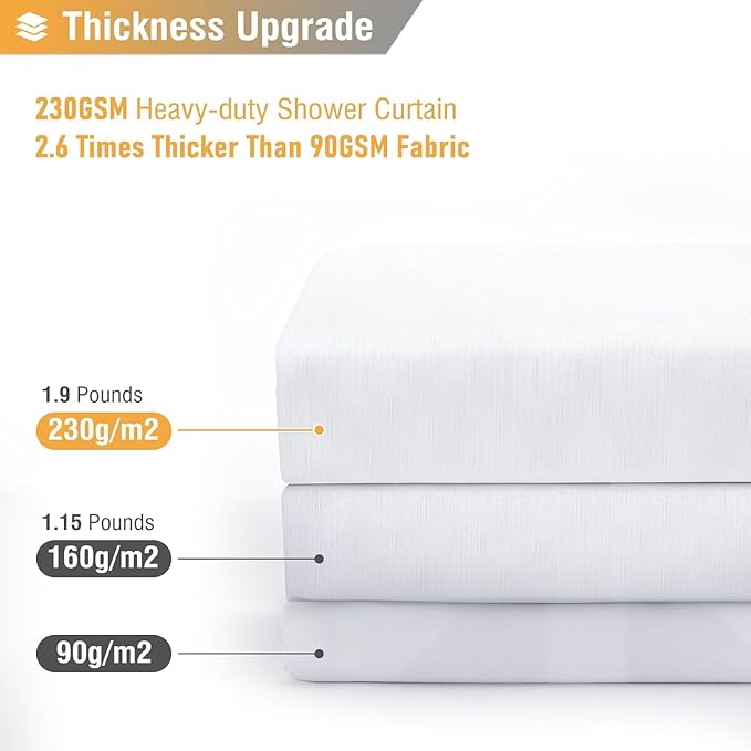 BTTN Long Fabric Shower Curtain - 72x80 Inch Linen Textured Heavy Duty Polyester Cloth Shower Curtain Set with Plastic Hooks, Hotel Trendy Luxury Waterproof Modern Shower Curtains for Bathroom, White