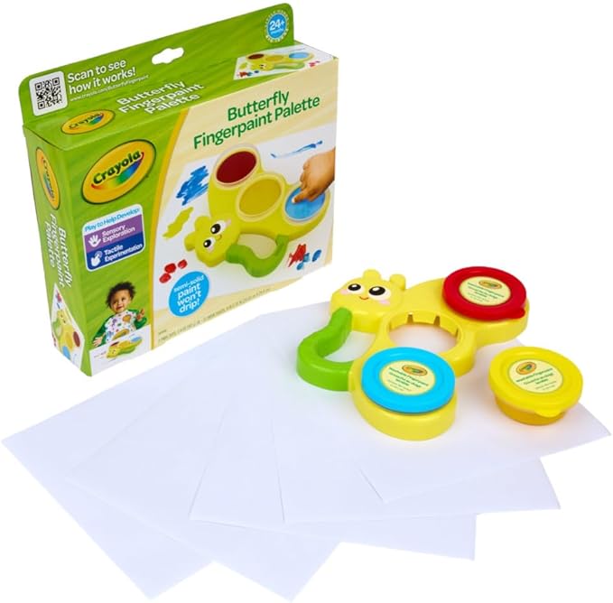 Crayola Butterfly Fingerpaint Pallette (3ct), Washable & Spillproof Fingerpaint for Toddlers, Less Mess Paint, Toddler Gift, Ages 2+