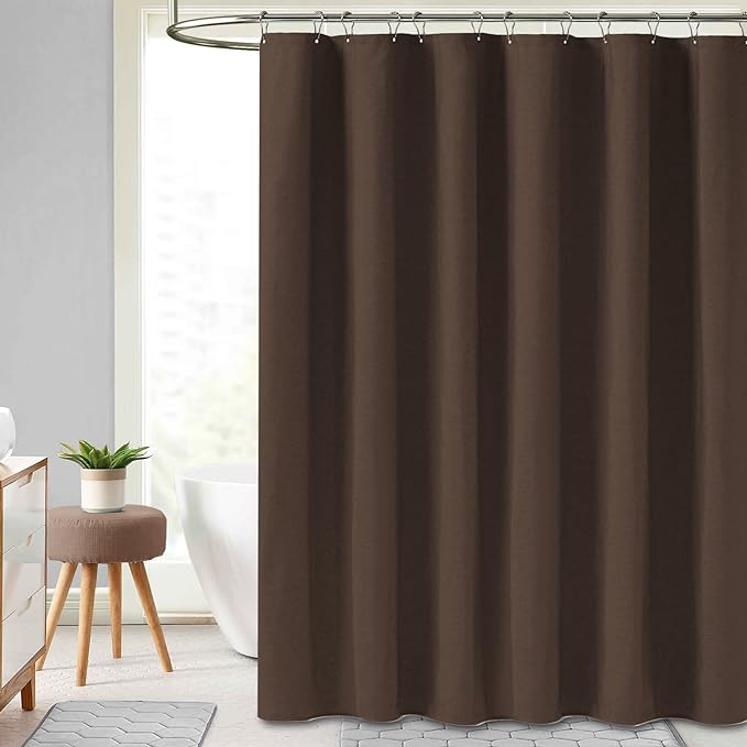 BTTN Brown Shower Curtain - Linen Textured Heavy Duty Waterproof Cloth Shower Curtain Set with 12 Plastic Hooks, Hotel Spa Luxury Simple Decorative Thick Fabric Shower Curtains for Bathroom - 72x72