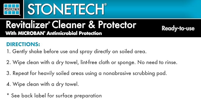 Revitalizer Cleaner & Protector for Stonetech, Quick Cleaning Spray for Natural Stone Care on Tile, Marble & Travertine, Granite Sealer & Granite Countertop Cleaner Spray, Cucumber Scent, 24 fl oz