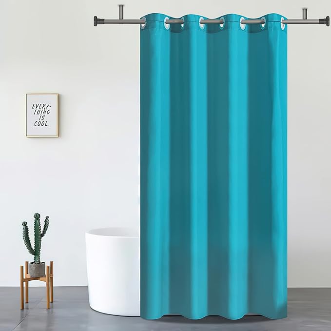 Furlinic Teal Extra Long Shower Curtain No Hooks Needed 96 Length,Waterproof Fabric Shower Curtain Liner,Bathroom Curtains for Hotel with 10 Plastic Split Grommets, Machine Washable,78x96 Inch.
