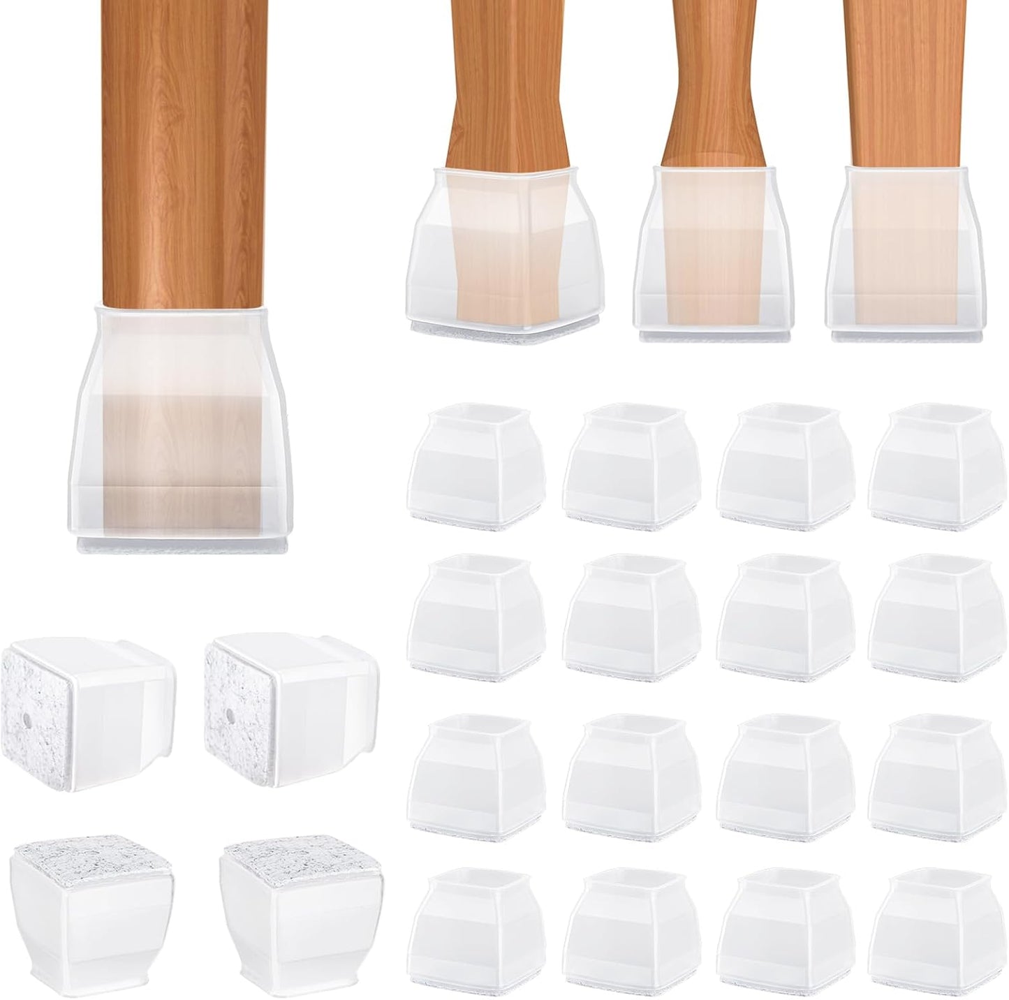 BALEINE 16 Pack Silicone Chair Leg Floor Protectors, Stool Leg Protectors Cap, Non-Slip Chair Leg Caps for Hardwood Floors (Clear & Large (Square), 16 Pack)