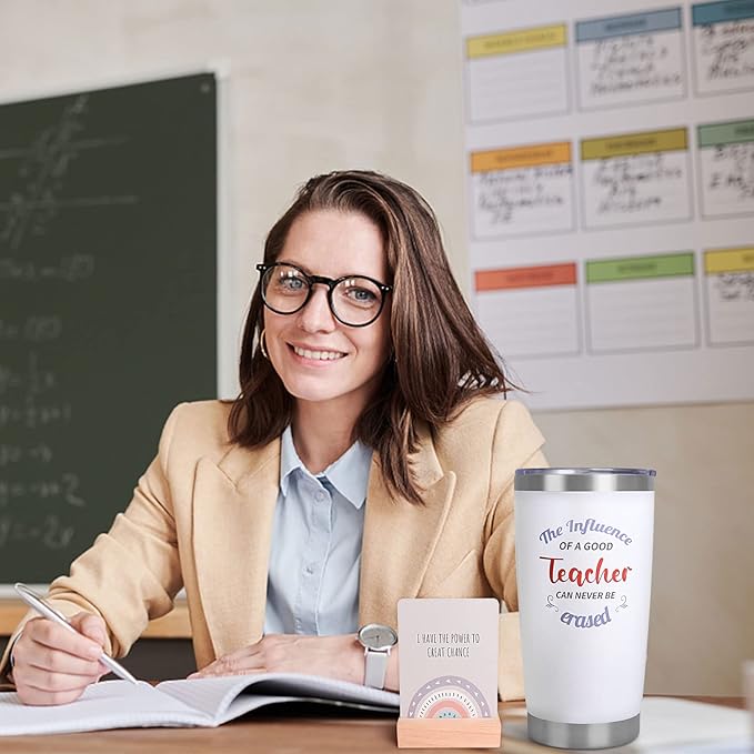 Teacher Gifts, Teacher Appreciation Gifts with 20 OZ Insulated Tumbler, Affirmation Cards Unique Gift Ideas for Women, Cozy Socks Thank You Basket Box for New Teachers, Teachers Christmas Gift