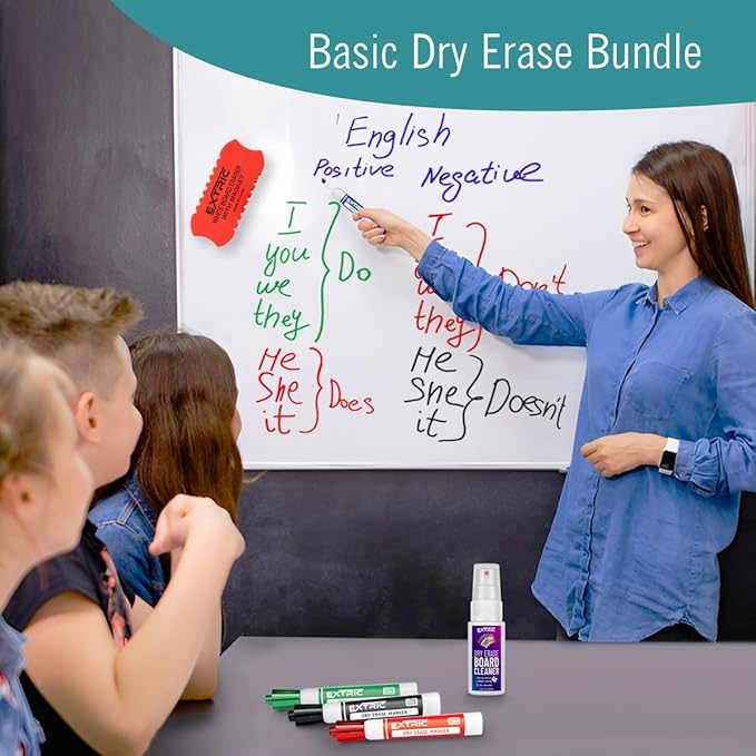 Dry Erase Markers Chisel Tip, 6 Whiteboard Markers, Dry Erase Marker with Eraser 6 Pack White Board Marker for Kids, School Supplies and Teachers