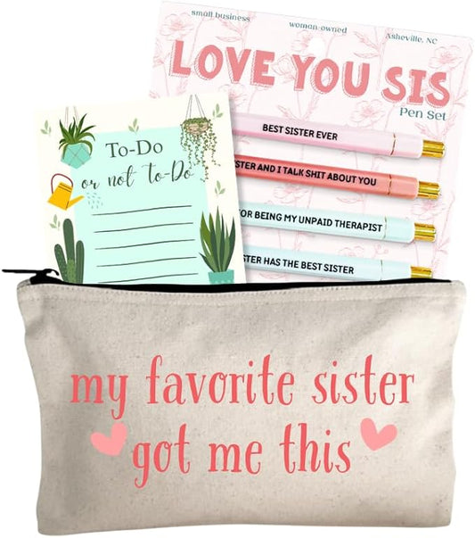 Moonlight Makers Funny Office Supplies Gift Set - Love You Sis Pen Set, To Do Or Not To Do Notepad, Favorite Sister Zipper Pouch - Cute Stationery Sets for Women, Funny Gifts for Friends and Coworkers