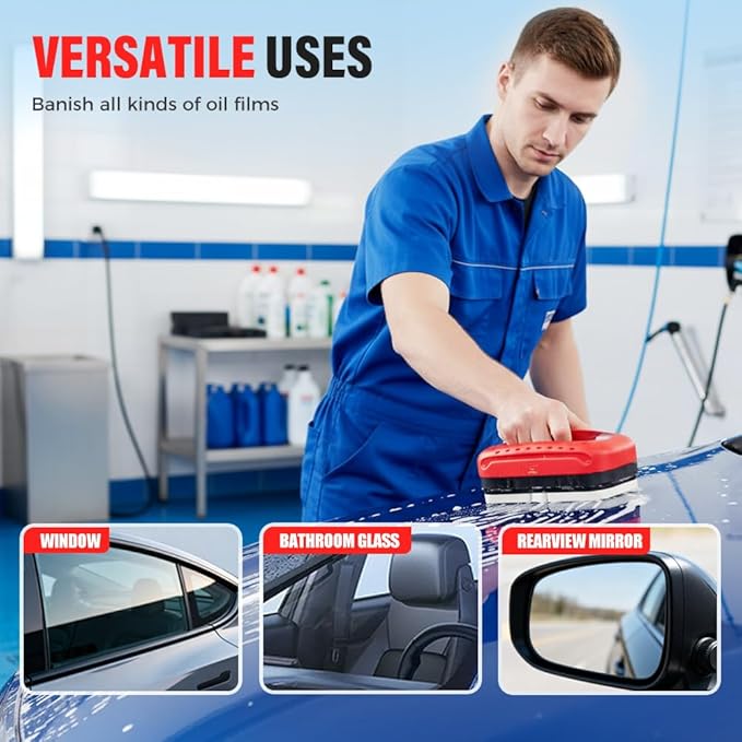 Automotive Oil Film Cleaning Brush,Antifog & Rainproof Glass Cleaning Board for Car Windows,Car Glass Oil Film Remover with Refill,windshield cleaner tool For Improves Clarity (1)