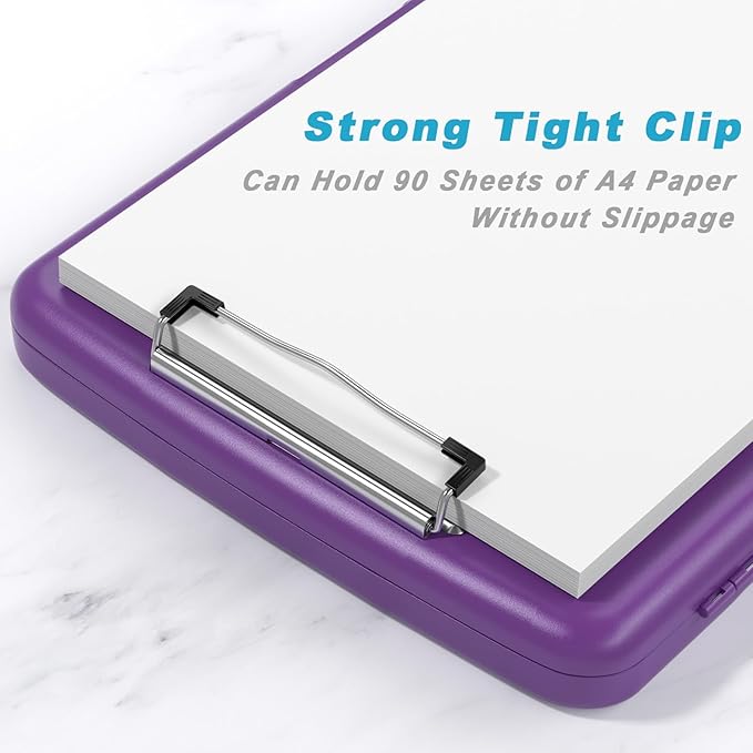 Rimilak Plastic Clipboard with Storage, 8.5 x 11 High Capacity Folio Nursing Case with Pen Holder, Size 14.2 x 9.6 x 1.2″ Folder Side-Opening for Classroom, Teacher, Smooth Writing, Deep Purple