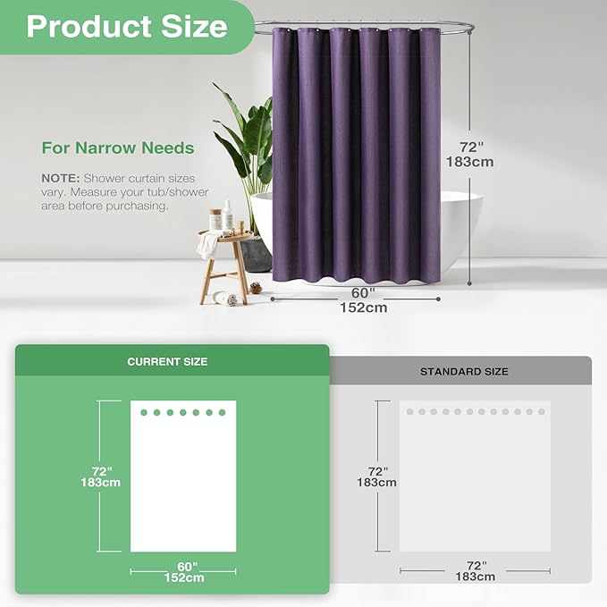 Dynamene 60 inch Stall Shower Curtain - Waffle Weave Heavy Duty Thick Fabric Shower Curtains for Bathroom, Weighted Hotel Spa Luxury Cloth Bath Curtain Set with 10 Plastic Hooks,60x72, Purple