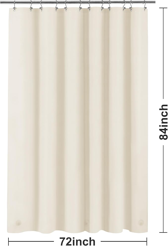 Barossa Design Extra Long Beige Shower Curtain Liner with 3 Magnets - 72" x 84" XL, Waterproof PEVA Lightweight Shower Liner for Bathroom, PVC Free, Metal Grommets - Beige, 72x84
