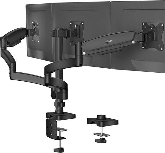 WALI Triple Monitor Mount, 3 Monitor Desk Mount with Premium Gas Spring Arm for Screens 13-27 Inch, Multiple Monitors Stand with Tilt, Swivel, Rotation, Mounting Holes 75/100 mm, Black