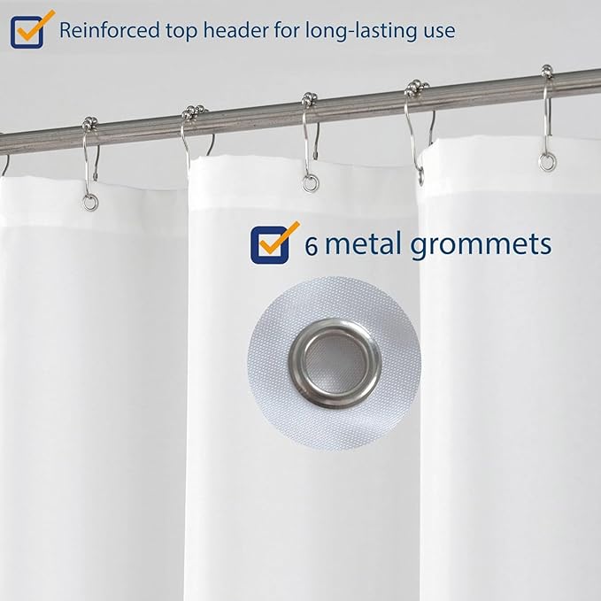 N&Y HOME Small Stall Shower Curtain Liner Fabric 32" W x 72" L inch Narrow Size, Hotel Quality, Washable, Water Repellent, White Bathroom Curtains with Grommets, 32x72