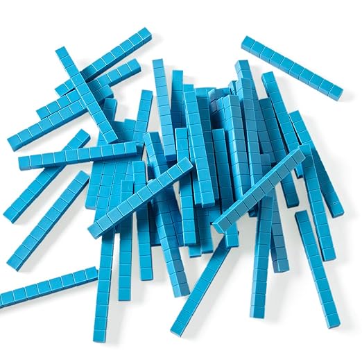 hand2mind Blue Plastic Base Ten Blocks Rods Set, Place Value Blocks, Counting Cubes, Base 10 Math Manipulatives, Teacher Supplies for Math Classroom, Montessori Math Materials (Set of 50)
