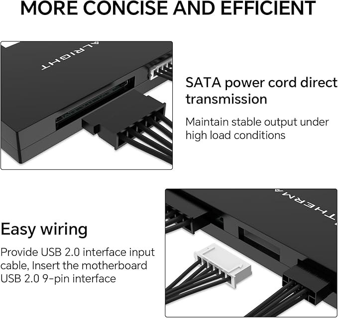Thermalright Interal USB 2.0 Hub X5, SATA Powered, Magnetic Mount, 9-Pin USB Expansion for PC Motherboard (Black)
