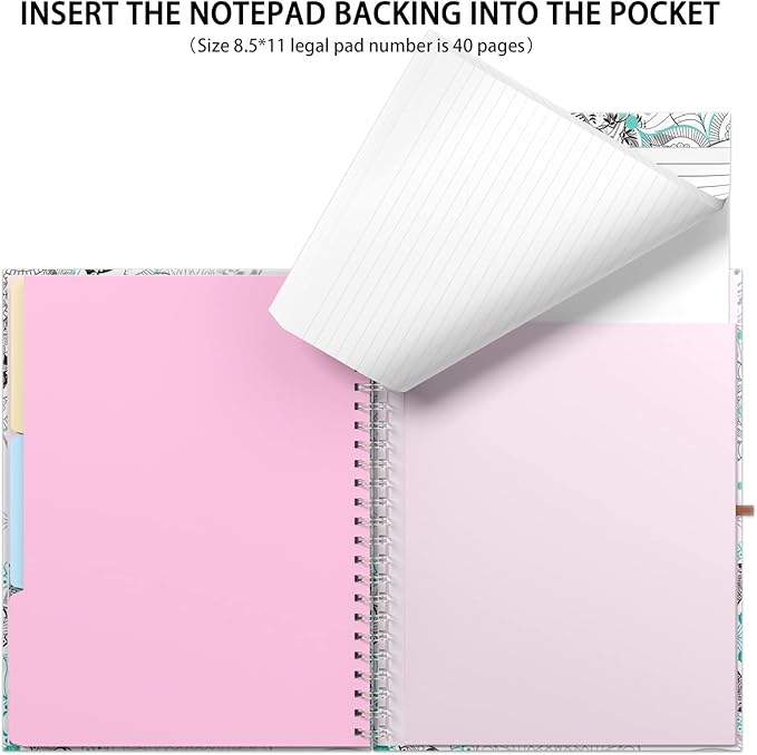 Rimilak Spiral Clipboard Folio with Refillable Lined Notepad, 14.5 x 9.8 In, Hardcover Cover with 5 Interior Pockets, Elastic Band and Pen Loop Series. Cute Stylish Clipfolio, Mandala Flower