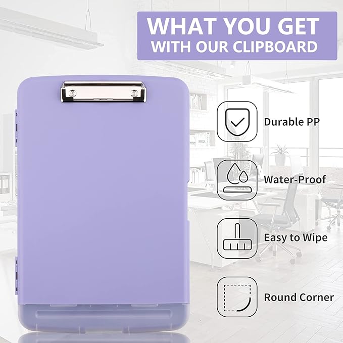 SFLHHDM Clipboard with Storage, Clip Boards 8.5x11, Plastic Clipboard with Pen Holder, Purple Clipboards, Clip Board Folder for Women Teachers Work, School & Office Supplies