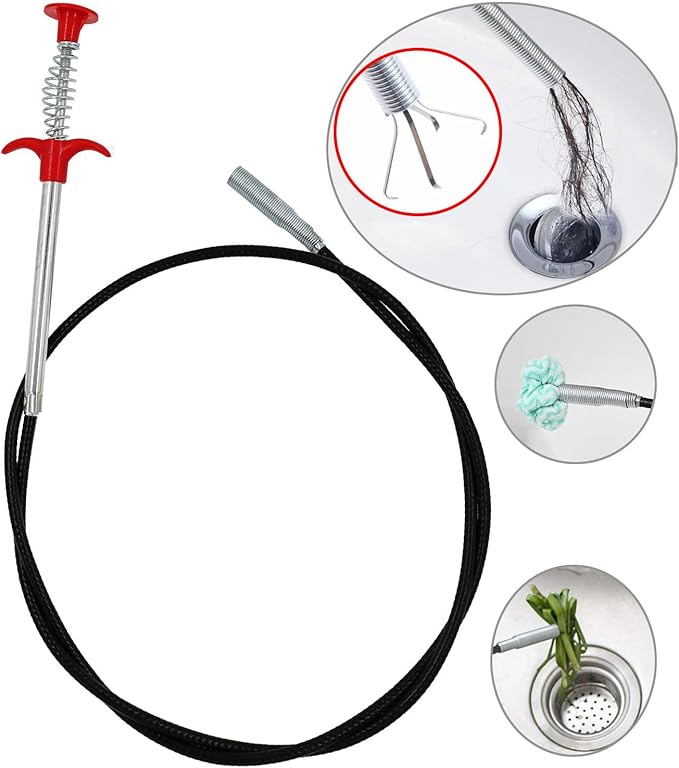 Drain Snake Drain Clog Remover Flexible Grabberable Pick Up Cleaning Tool Reacher Claw Stick, Drain Auger Grab Trash Hairs from Drain,Sink,Bathroom Tub Toilet Hose (118.1 Inch Drain Snake)